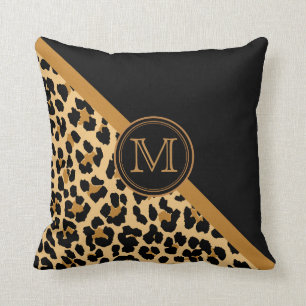 Coussin Monogramme personnalisé Empreinte de léopard éléga