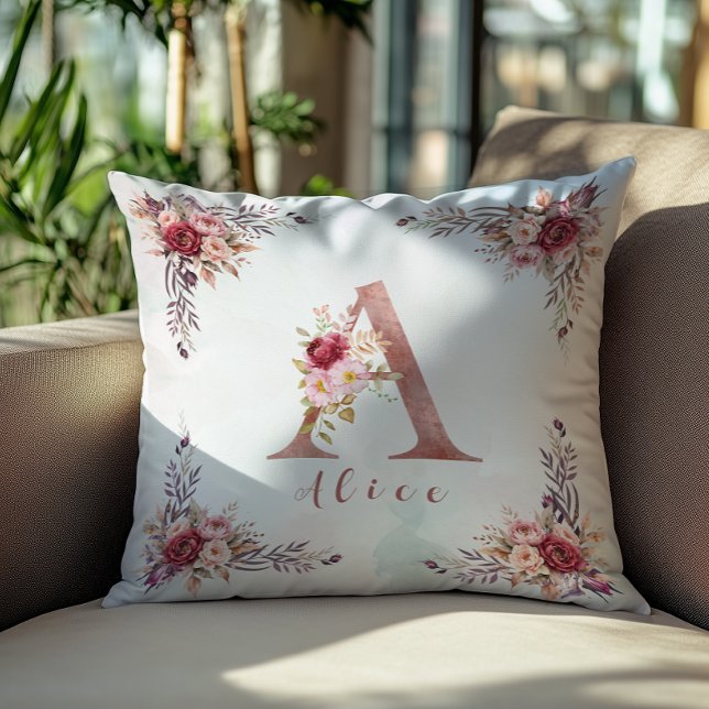 Coussin Monogramme personnalisé en or rose avec initiale A (Créateur téléchargé)
