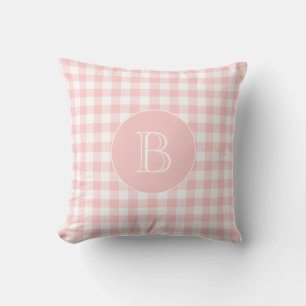 Coussin Monogramme personnalisé En vichy Motif rose pâle