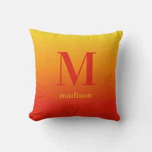 Coussin Monogramme personnalisé et nom Dégradé jaune à rou