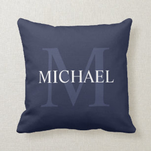 Coussin Monogramme personnalisé et nom Navy Blue