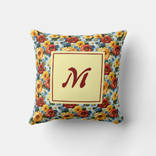 Coussin Monogramme personnalisé – Floral Moderne Élégant