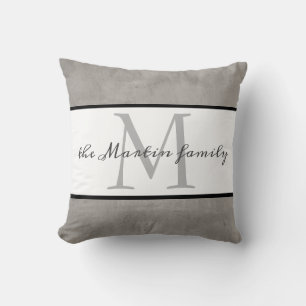 coussin monogramme personnalisé gris et blanc