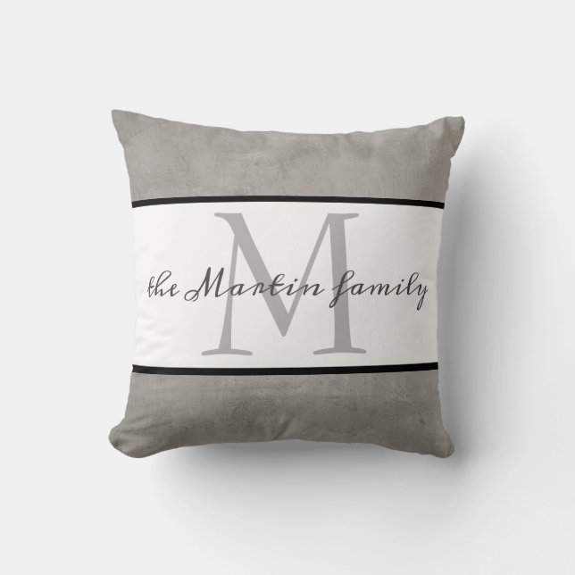 coussin monogramme personnalisé gris et blanc (Recto)