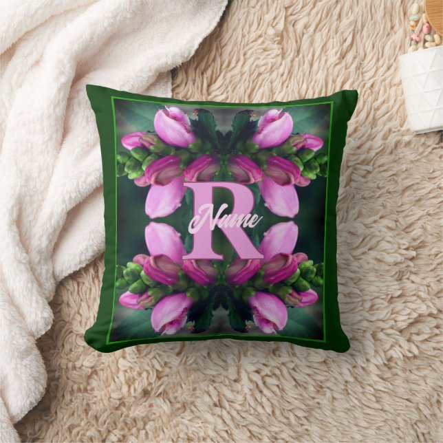 Coussin Monogramme personnalisé initial nom Art de fleur r (Couverture)