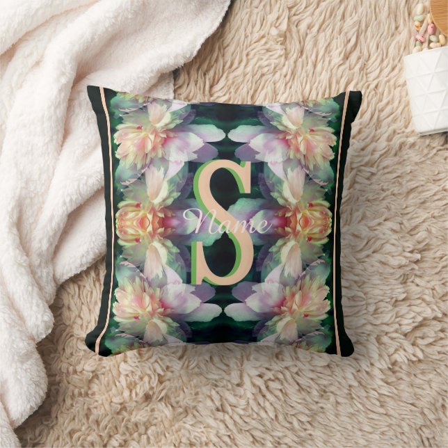 Coussin Monogramme personnalisé Initial Nom Art de Pivoine (Couverture)