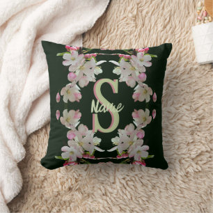 Coussin Monogramme personnalisé initial nom Art floral pri