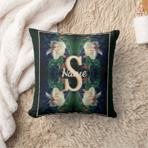Coussin Monogramme personnalisé initial nom Rose pêche