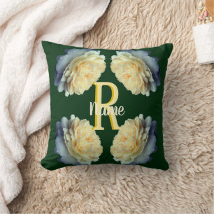 Coussin Monogramme personnalisé initial nom Roses jaunes
