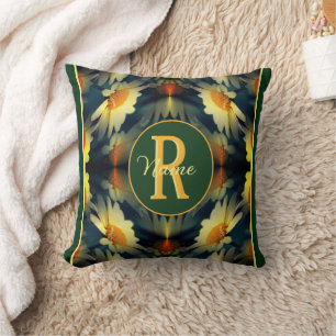 Coussin Monogramme personnalisé initial prénom Art floral