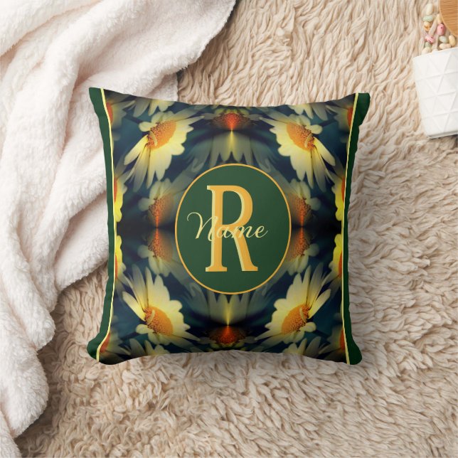 Coussin Monogramme personnalisé initial prénom Art floral  (Couverture)