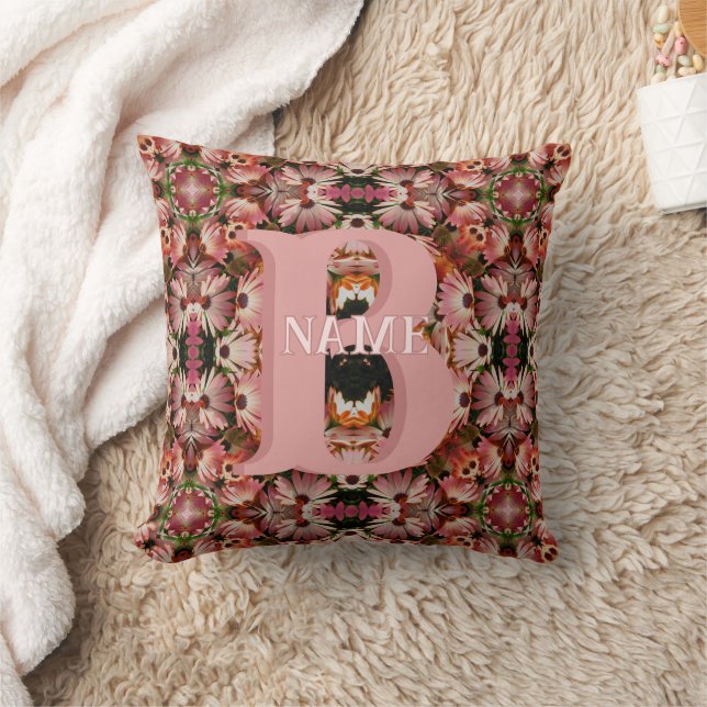 Coussin Monogramme personnalisé initial prénom Art floral  (Couverture)