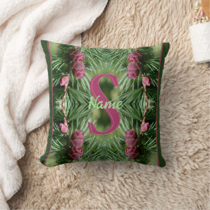 Coussin Monogramme personnalisé initial prénom cônes de pi