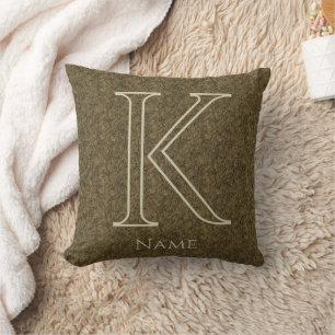 Coussin Monogramme personnalisé Initiale Nom Feuille Flora