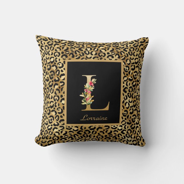 Coussin Monogramme personnalisé L Léopard Moderne (Recto)