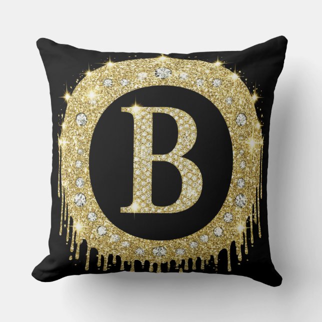 Coussin Monogramme Personnalisé Lettre B Diamant Or (Recto)