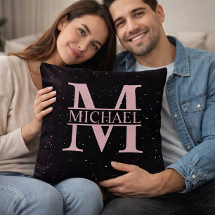 Coussin Monogramme personnalisé M en or rose avec nom