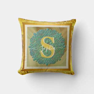 Coussin Monogramme personnalisé Mandala Gold et bleu