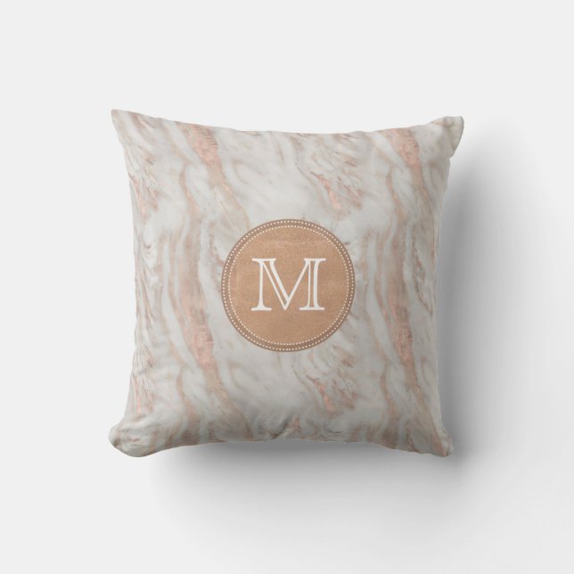 Coussin Monogramme personnalisé marbre or rose (Recto)