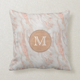 Coussin Monogramme personnalisé marbre or rose