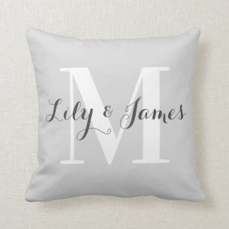 Coussin Monogramme personnalisé Mariage gris-blanc