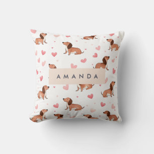 Coussin Monogramme Personnalisé Mignon Chien Dachshund