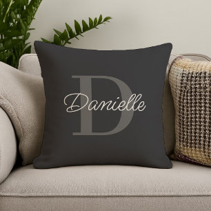 Coussin Monogramme personnalisé minimaliste moderne noir