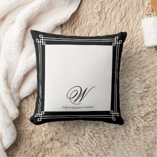Coussin Monogramme personnalisé minimaliste noir et blanc