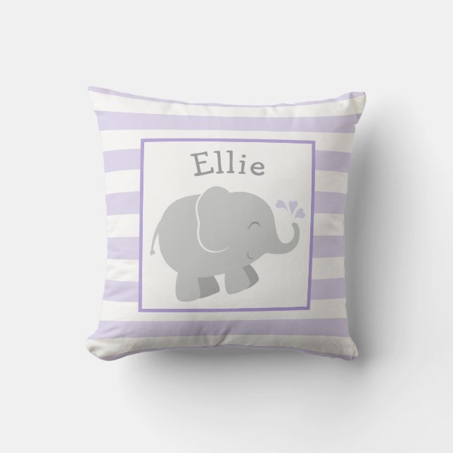 Coussin Monogramme personnalisé moderne avec éléphant viol (Recto)
