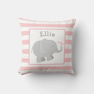 Coussin Monogramme personnalisé moderne Blush et Grey Elep