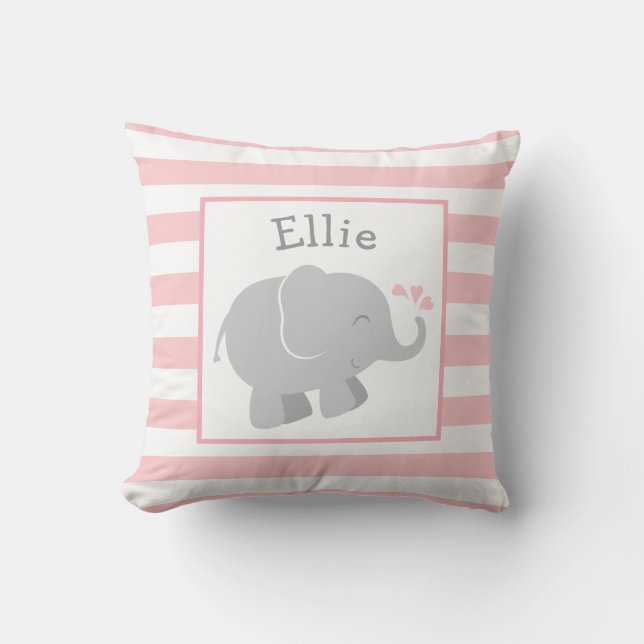 Coussin Monogramme personnalisé moderne Blush et Grey Elep (Recto)