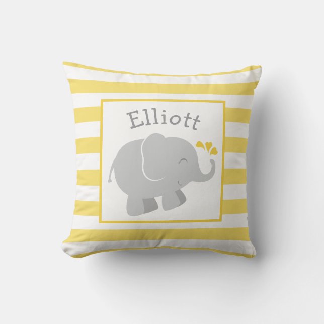 Coussin Monogramme personnalisé moderne d'éléphant jaune e (Recto)
