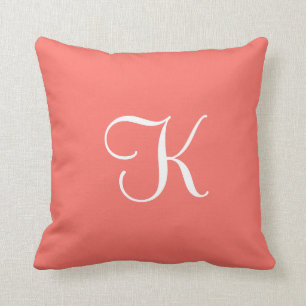 Coussin Monogramme personnalisé moderne élégant corail sol