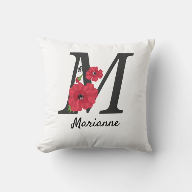 Coussin monogramme personnalisé modifiable M texte fleur r (Recto)