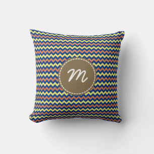 Coussin Monogramme personnalisé Motif Aztec Chevron
