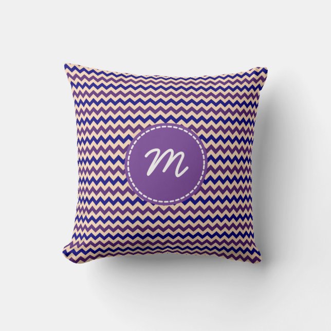 Coussin Monogramme personnalisé Motif Chevron violet (Recto)