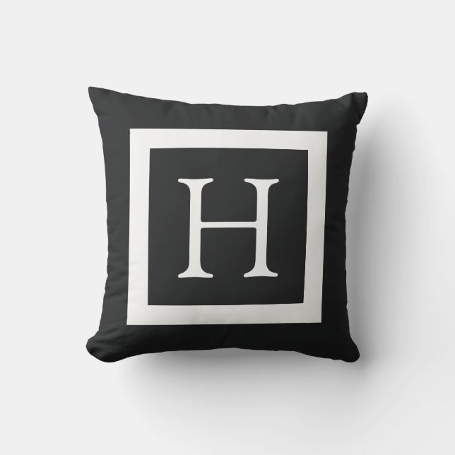 Coussin Monogramme personnalisé noir blanc (Recto)