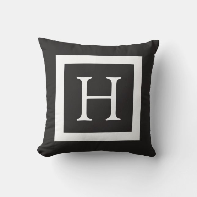 Coussin Monogramme personnalisé noir blanc (Recto)