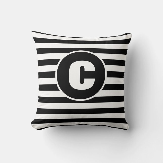 Coussin Monogramme Personnalisé Noir Et Blanc (Recto)