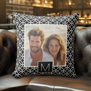 Coussin Monogramme personnalisé noir et blanc 1 photo Coll