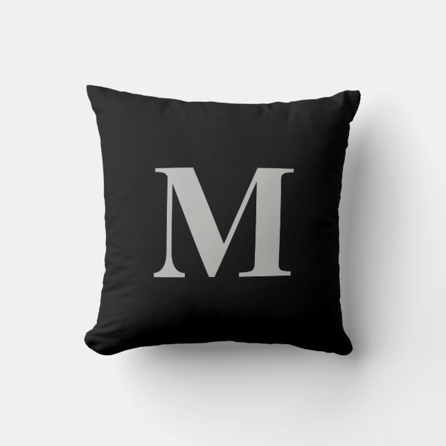 Coussin Monogramme personnalisé noir gris (Recto)
