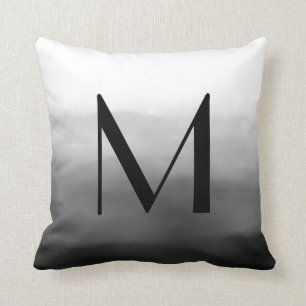 Coussin Monogramme personnalisé noir gris blanc Ombre
