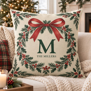 Coussin Monogramme personnalisé Nom de famille Couronne de