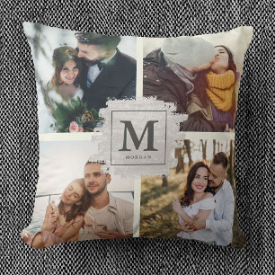 Coussin Monogramme personnalisé Nom de famille Mariage Col