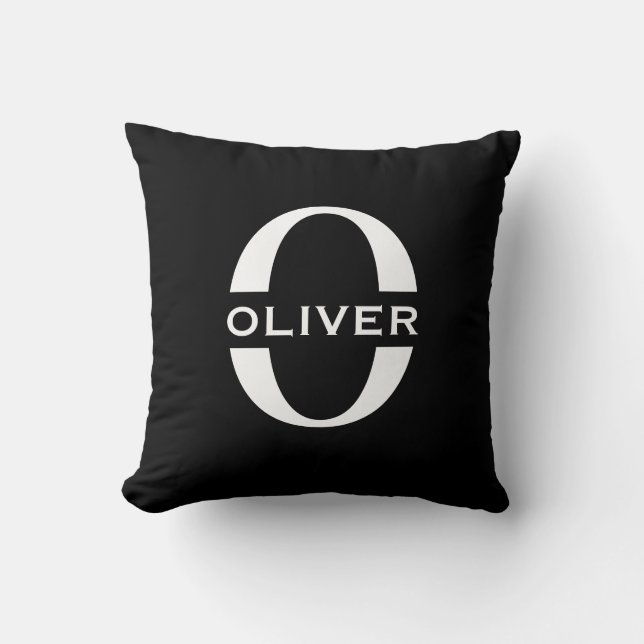 Coussin Monogramme Personnalisé Nom Noir Et Blanc (Recto)