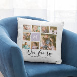 Coussin Monogramme personnalisé Notre collection de photos<br><div class="desc">Monogramme coussin avec les mots "Notre famille" dans un script élégant avec 8 photos carrés disposées dans une grille sur l'avant et l'arrière, ce qui en fait 16 photos au total que vous pouvez remplacer par vous-mêmes photos contre un arrière - plan blanc. Vous pouvez également ajouter l'initiale de votre...</div>
