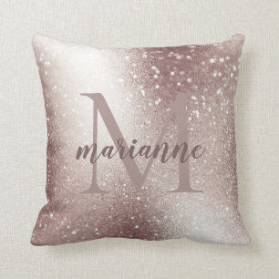 Coussin Monogramme personnalisé paillettes argent élégant
