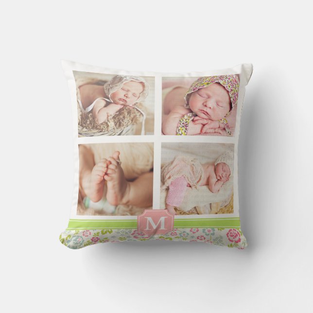 Coussin Monogramme personnalisé par Chevron floral de (Recto)