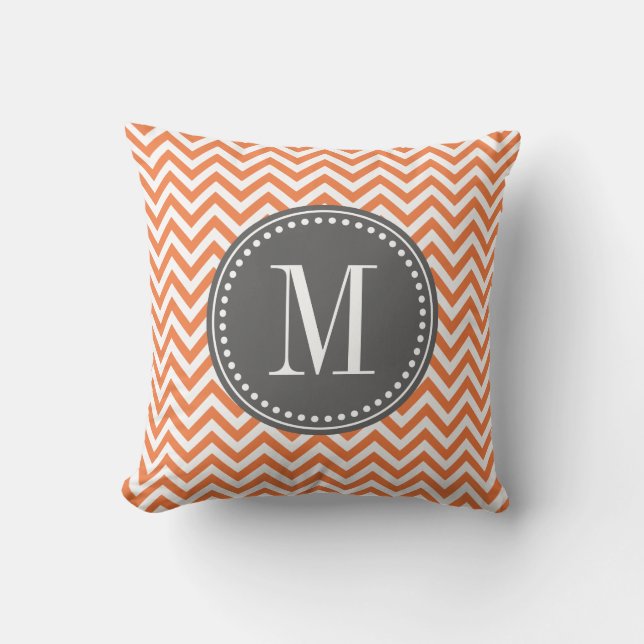 Coussin Monogramme personnalisé par zigzag orange de (Recto)