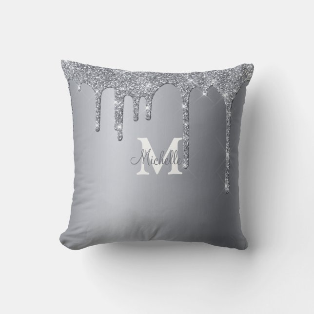 Coussin Monogramme personnalisé Parties scintillant en arg (Recto)